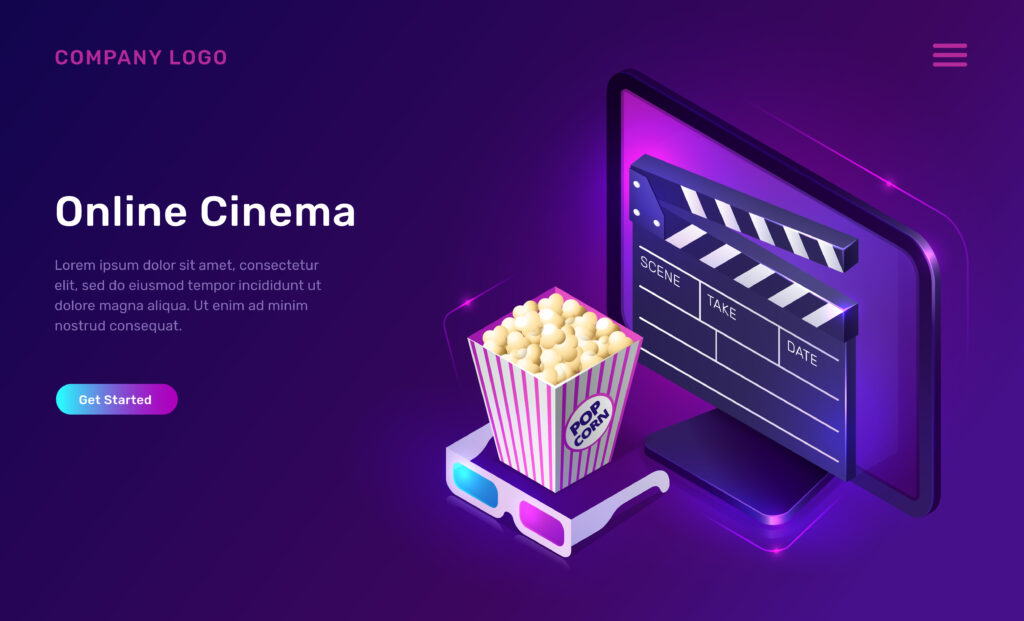 Digital movie streaming and ticket booking design representing premium theater services