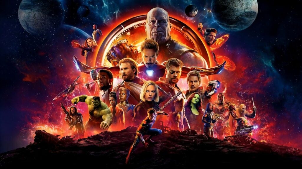 Epic scene from Avengers: Infinity War showcasing Marvel superheroes and villains in one of the most popular Hollywood movies