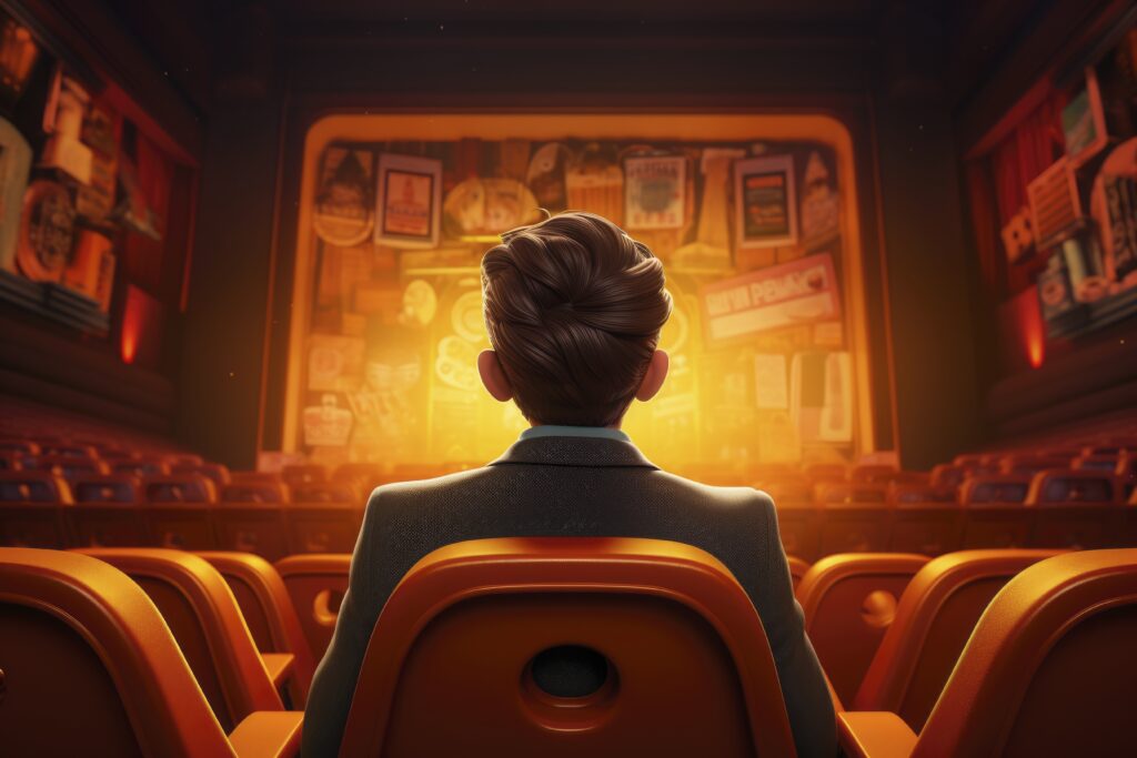 Person enjoying the best cinema experience while watching a movie in a modern theater